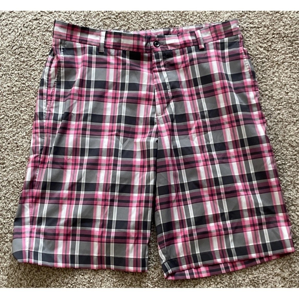 Slazenger Golf Shorts  Gray Pink White Plaid Size 34 Men's